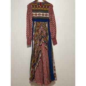 VTG 70s Denise L Maxi Dress 9/10 Ruched Bodice/Shoulders Full Skirt Boho Hippie